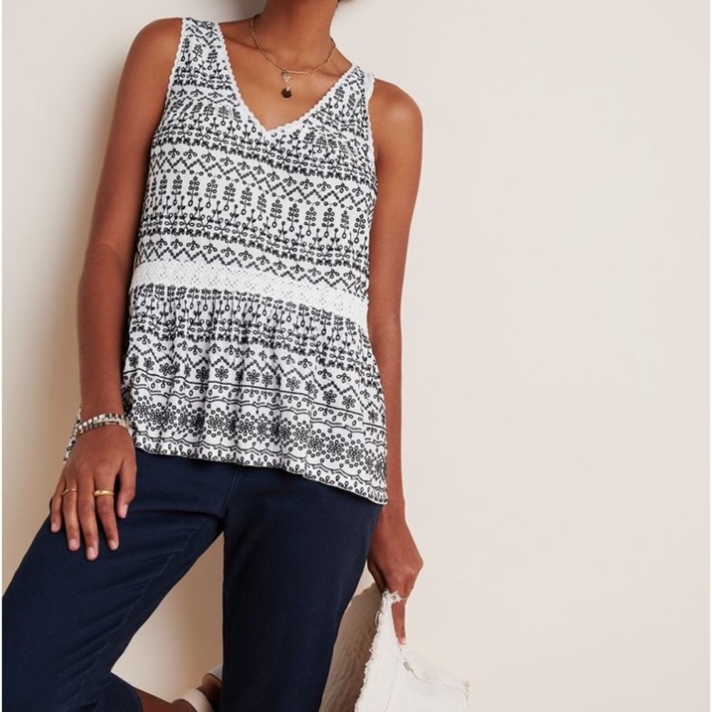 Anthropologie Maeve Cammie Embroidered Peplum Top